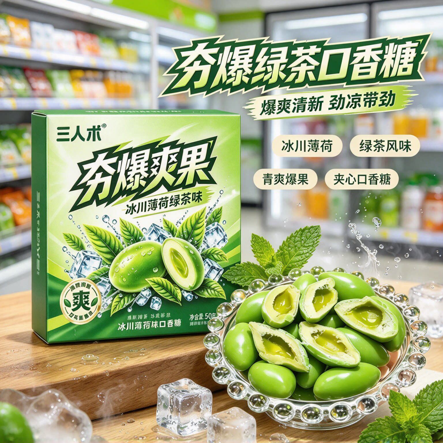 劲爽醇茶口香糖夯爽劲果绿茶口味