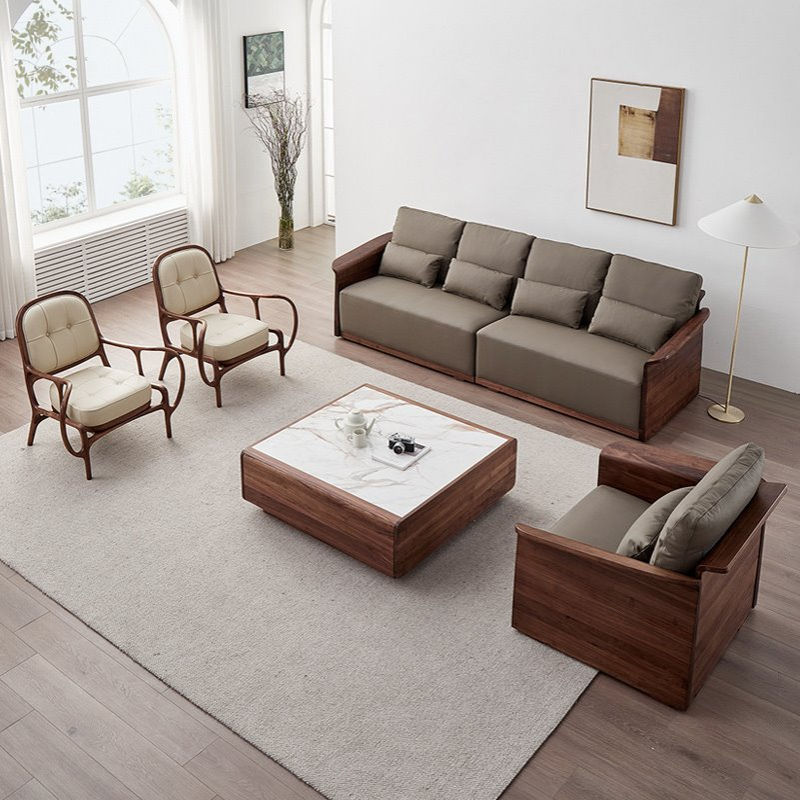 北欧实木沙发小户型客厅组合黑胡桃木现代家用可拆洗原木布艺沙发