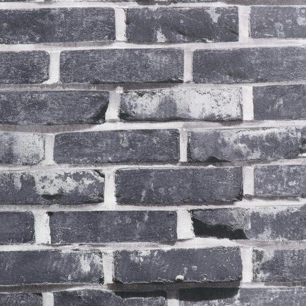 中式复古长条砖墙纸 深灰色浅灰色砖头壁纸 LOFT工业风不规则砖纹