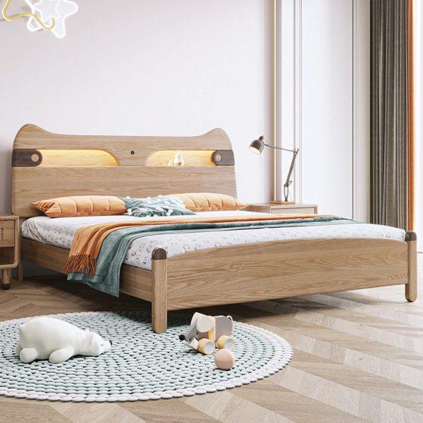 全实木儿童床男孩卡通床1.5m单双人床1.2米小户型现代简约床白蜡