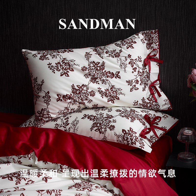 SADMA高定F婚庆四件套纯棉100支大红色全棉结婚被套床上用品