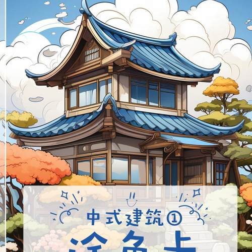 马克笔中式建筑1涂色卡儿童创意美术国风填色本手绘图涂鸦卡