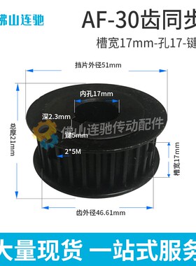 两面平 5M30齿/T 45号钢同步轮 槽宽17 AF型 同步皮带轮 孔17可选