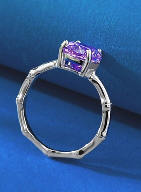 珠宝2024新款S925银8*1E0薰衣草紫钻竹节戒指欧美风简约戒指