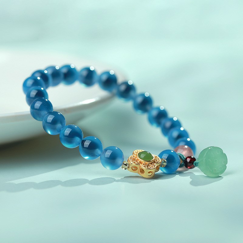 糖心玛瑙手链女蓝色水晶莲蓬手串小众设计2025年新款闺Y蜜网红手
