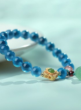 糖心玛瑙手链女蓝色水晶莲蓬手串小众设计2025年新款闺Y蜜网红手