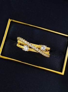 珠宝 直播新款S92r5银三圈环绕拉丝排戒戒指环 时尚百搭气质款