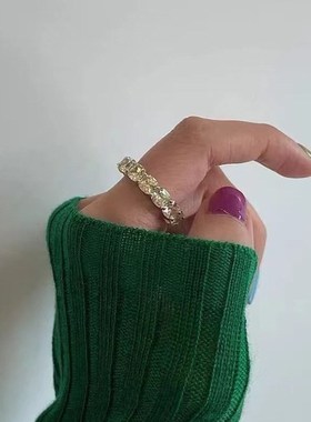 珠宝S925银肥o方5*5mm黄钻排钻戒指叠戴钻戒指女ins风戒指环