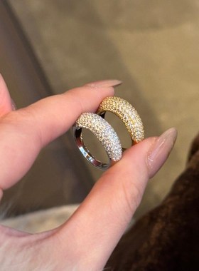 复古古法金色满钻排钻戒q指半圈满天星镶嵌轻奢简约高级感个性指