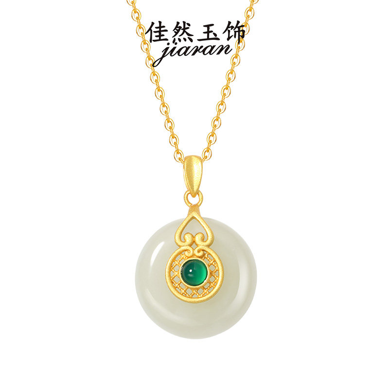 佳然玉饰葫芦|福禄平安扣项链女和田玉吊坠纯银新中式玉石锁骨链