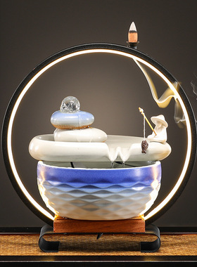 创意陶瓷流水摆件循环水招财办公室桌面装饰茶几喷泉水景开业礼品