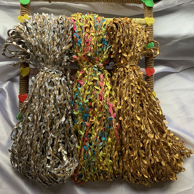 厂家直供 DIY创意手工编织装饰麻绳金银七彩树叶纺织辅料厂家批发