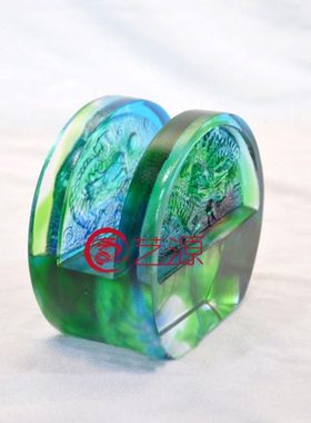 琉璃摆件双龙名片夹创意时尚办公桌饰品客户同事生日礼品礼物实用