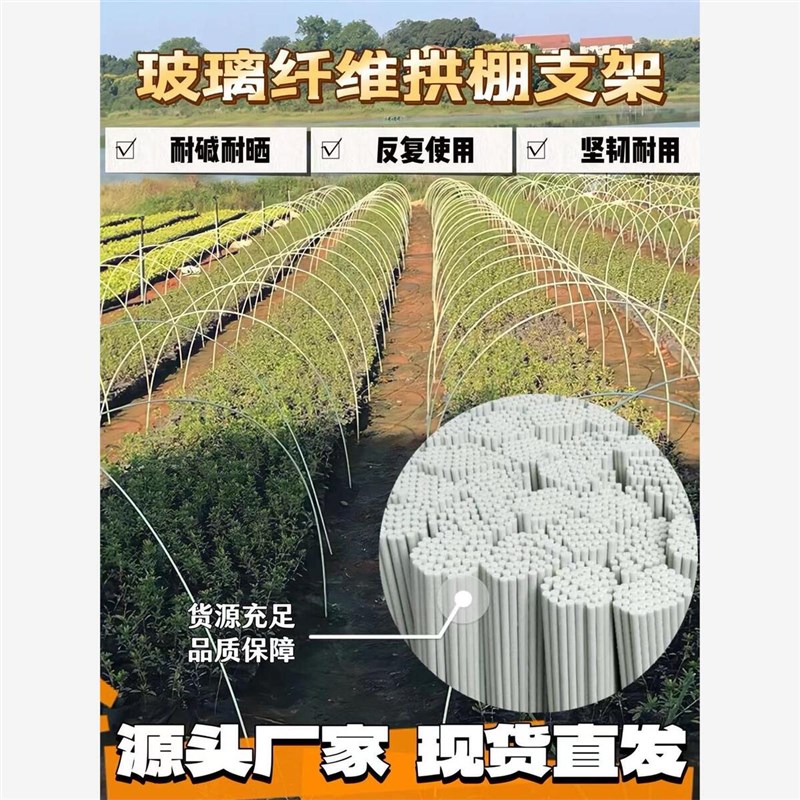 新型小拱棚支架菜棚拱杆蔬菜地保温棚H玻璃钢实心玻璃纤维农用育