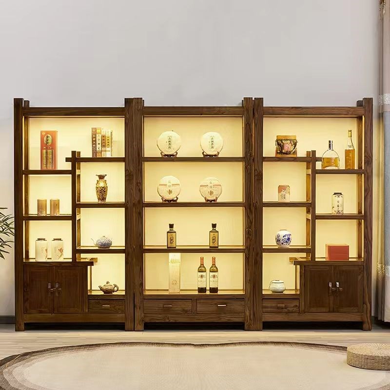 老榆木新中式实木博古架茶室x茶叶展示柜办公室置物多宝阁展示书