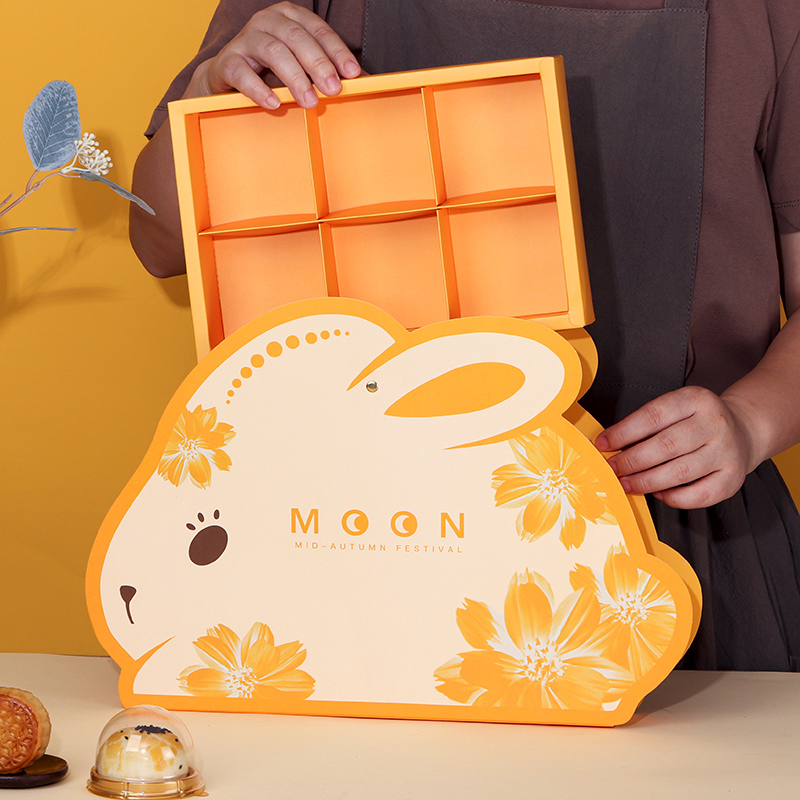2024新款原创月饼包装盒玉兔中秋礼F盒6粒蛋黄酥盒子冰皮手提空盒