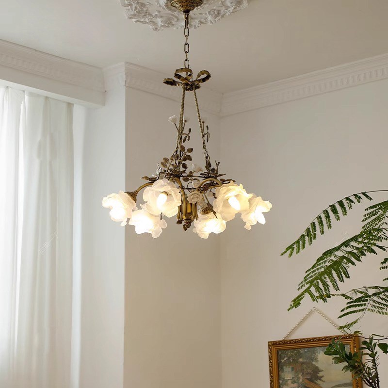 法式古典全铜h浪漫复古田园花朵小吊灯轻奢客厅卧室灯具餐厅吊灯