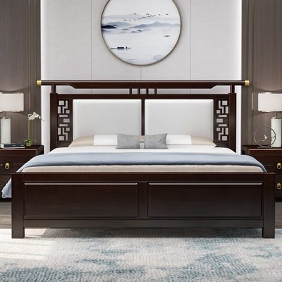 新中式实木床大床2米2.2米加宽高箱储物别墅奢华民宿1.35m1.2童床