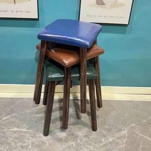 新中式家用餐桌凳椅皮质软坐休闲阳台原木多功能收纳重叠四方凳子