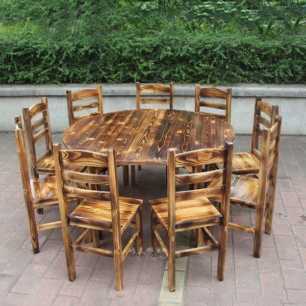 炭烧木松木实木火烧木碳化餐桌椅酒店饭店餐馆组合大圆桌靠背椅子,商业/办公家具,餐桌椅系列,淘宝优惠券,粉丝福利购,淘宝优惠卷