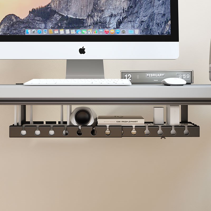 桌下理线器e电源线架免打孔槽线路整理盒电线收纳插座支架走线神