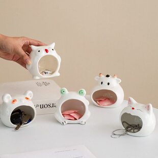 读途卡通可爱动物陶瓷收纳盒桌面玄关入户玄关客厅摆件装饰放钥匙