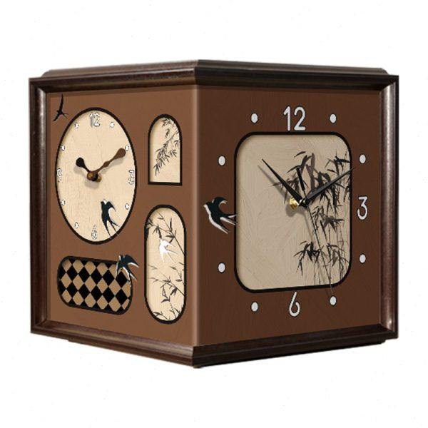 55N2024新款中古风转角双面挂钟客厅复古拐角时钟免打孔阳角钟表,家居饰品,挂钟,淘宝优惠券,粉丝福利购,淘宝优惠卷