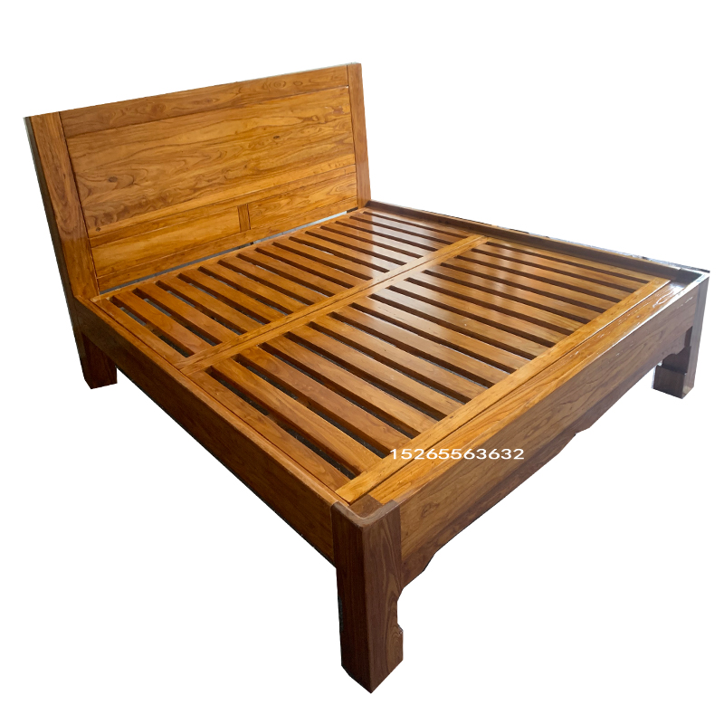 新款纯实木床老榆木双人单人榫卯结实架子床1.8米1.5 平尾木头床