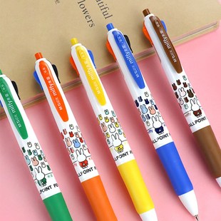 多色按动圆珠笔多彩笔合一中性笔做笔记用多功能一笔多色记笔记专