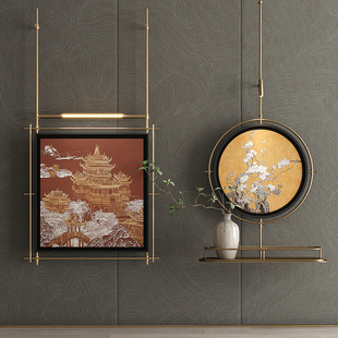 现代高级艺术品装饰灯壁挂金属杆装饰画售楼处立体玄关背景墙装置