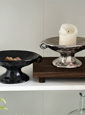 覆古双耳高级感香薰托盘陶瓷玄关轻奢首饰桌面摆件家居收纳盘