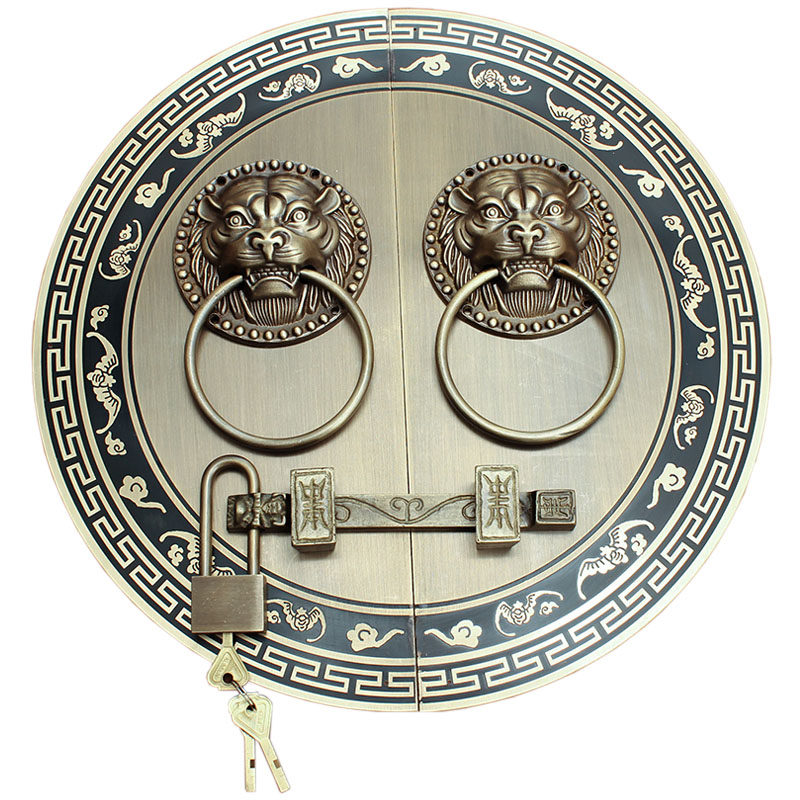 兽头门环纯铜拉手中式大门古铜狮子头虎头圆形门把手仿古铜配件