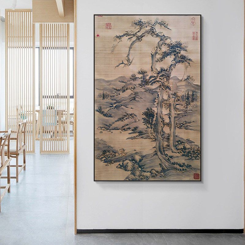 恶搞名画搞笑古画汤姆劈树图杰瑞猫和老鼠山水画仿古挂画装饰画