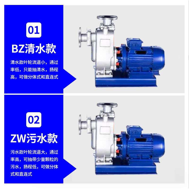 ZW分体式自吸排污泵BZ直连不锈钢防爆自吸泵污水处理厂自吸污水泵