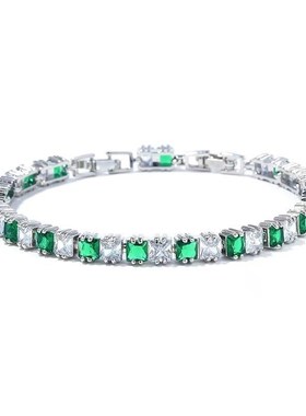 新款爆款hiphop彩色满钻网球手链锆石镶嵌手链男女款奢小众手腕链