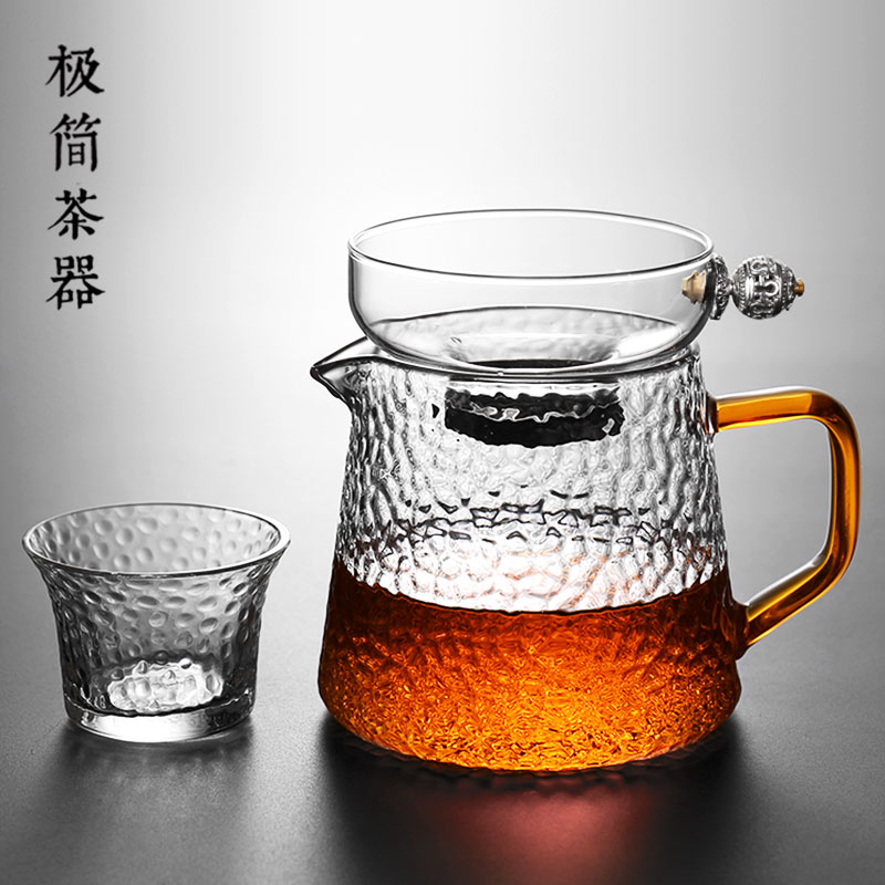 加厚耐高温锤纹公道杯玻璃茶漏一体套装分茶器公杯功夫茶具配件