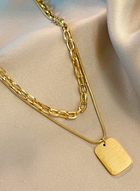双层项链2021年新款女吊牌嘻哈风锁骨链蹦迪欧美卫衣饰品个性百搭