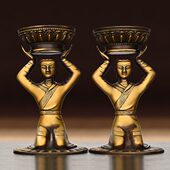 铜烛台摆件纯铜侍女烛台佛前供灯侍女灯座蜡台