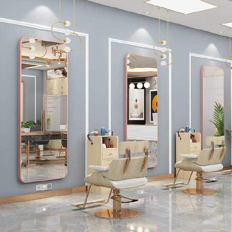 理发店镜子靠墙旋转发光带套x装抽屉柜柜子欧式背后美发镜子简约
