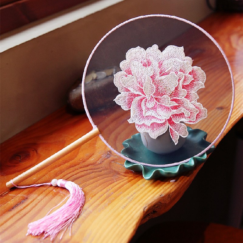 双面刺绣凌娟网纱牡丹团扇子w中国风跳舞蹈拍摄影道具花朵仙鹤宫