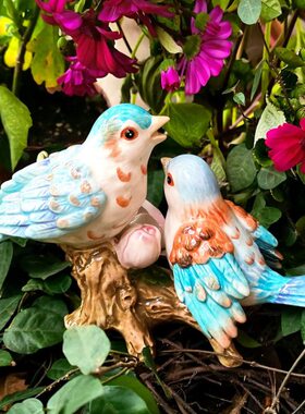 陶瓷织巢鸟小摆件客厅台面家居摆设博古架装饰新婚乔迁欧韵青花