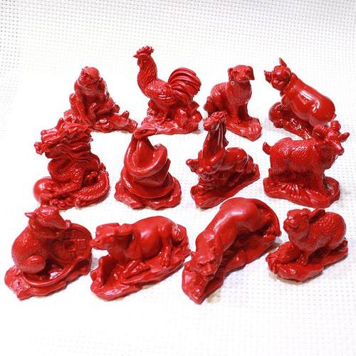 生肖朱砂小摆件装饰生肖鼠牛虎兔龙属蛇马羊猴鸡狗猪桌面工艺礼品