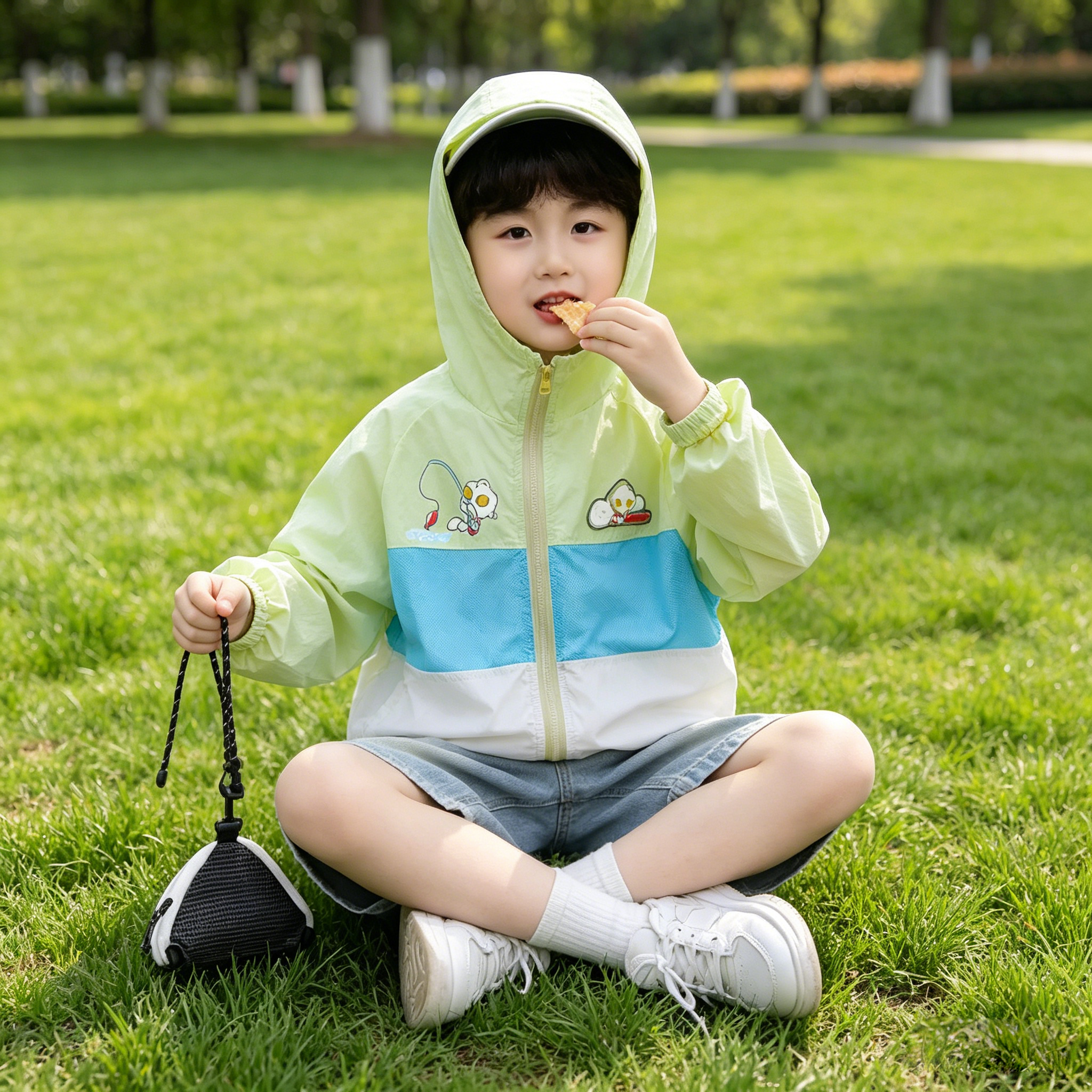 奥特曼防晒衣男童夏季皮肤衣户外儿童薄款透气防晒服拼色连帽外套