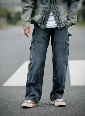 woodenhea B342工装裤 卡哈工装裤洗水做旧泼墨休闲裤