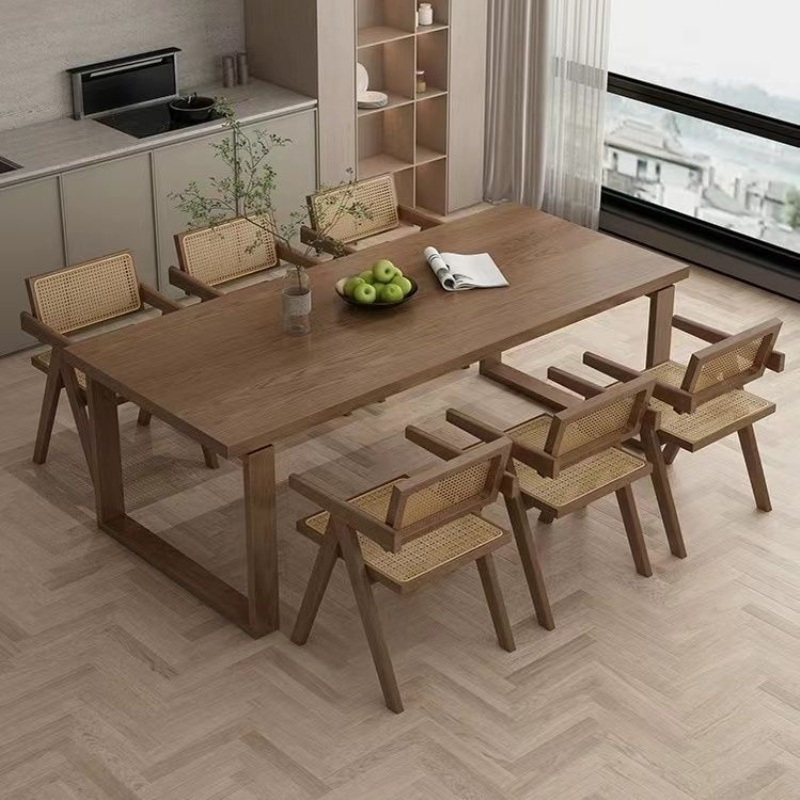 莫比恩全实木餐桌家用小户型长方形饭桌客厅餐书桌一体桌椅组合