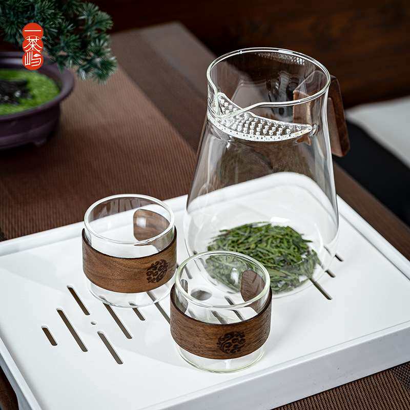 大容量1000ML绿茶泡茶器玻璃公道杯茶漏一体月牙过滤茶壶专用现货