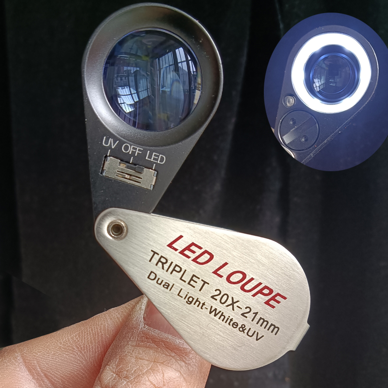 地质放大镜20倍20x三胶合21mm高清带紫外线灯白光灯鉴定矿石