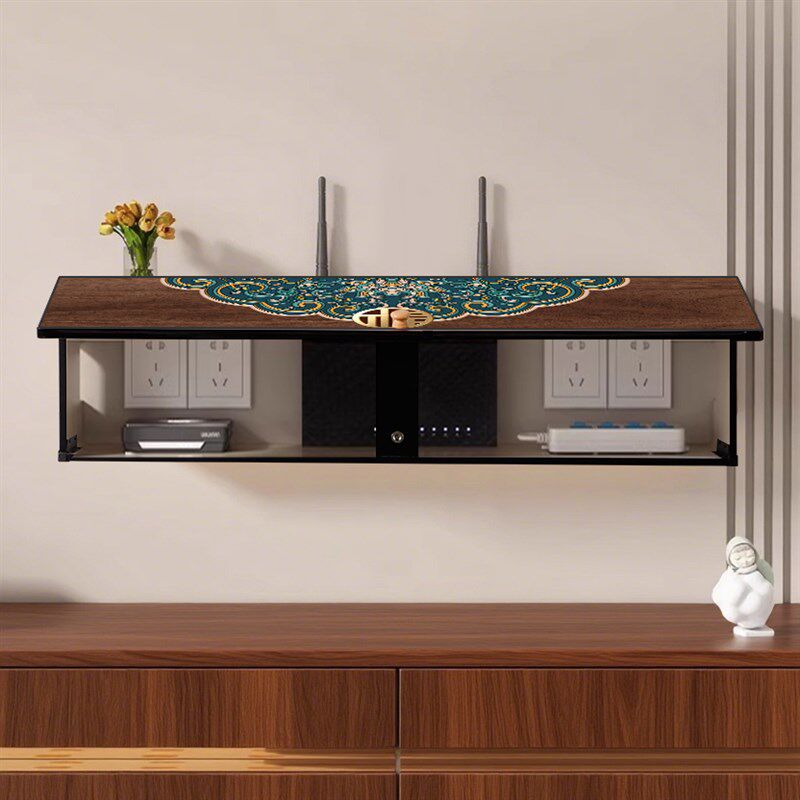 复古光猫wifi路由器收纳盒壁挂上墙创意免打孔电视柜插排遮丑神器