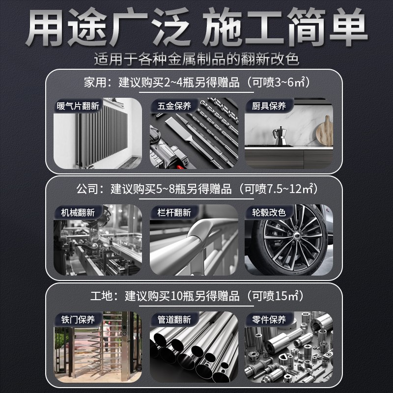 镀铬自喷漆不锈钢免防锈轮毂银色电镀镀锌喷漆金属漆油漆汽车家用