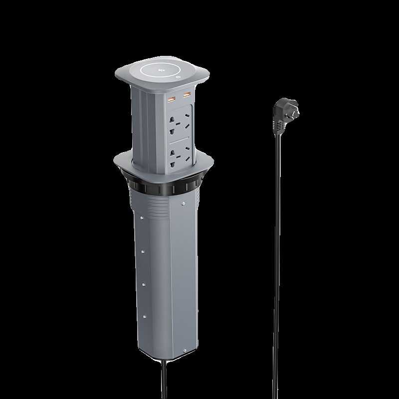 隐藏式升降插座无线充电岛台办公桌会议桌嵌入式智能电动圆形插座